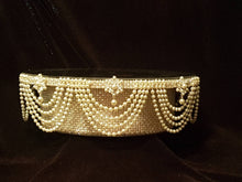 Load image into Gallery viewer, Pearl Drape Wedding Cake Stand, Crystal &amp; Pearl Wedding Cake Display, Vintage Cake Riser bridal and Special Event Gatsby Vintage Cake holder
