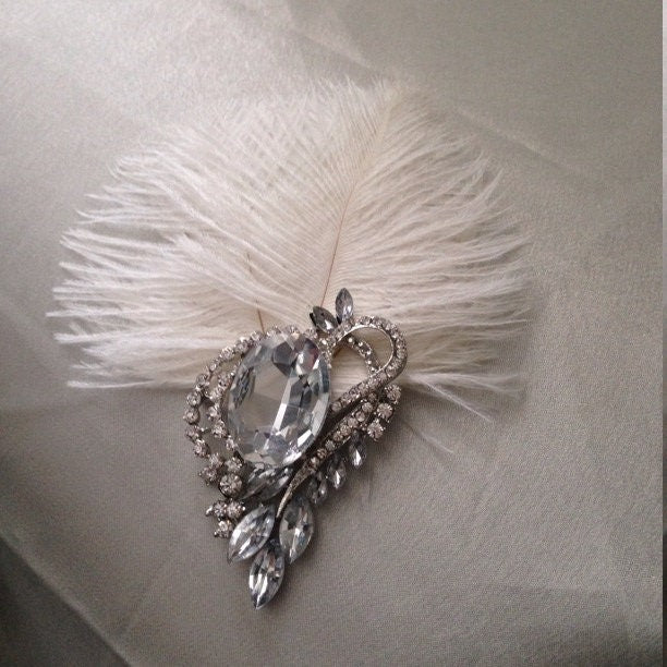 Ostrich Feather buttonhole Boutonnière -ANY COLOUR Artificial buttonhole by Crystal wedding uk