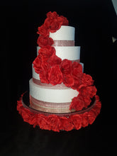 Load image into Gallery viewer, Red Rose Wedding Cake Stand: Diamante Mirror Display
