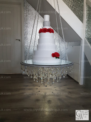 Cake chandelier, swing cake platform, mirror top + remote controlled LED ,heavy duty holds 200lbs Crystal wedding uk