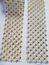 Load image into Gallery viewer, Diamante &amp; Pearl Ribbon Banding Rhinestone Wedding Cake Decoration, Invitations (1 Yard)
