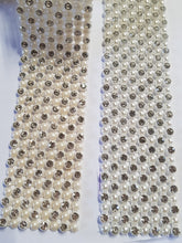 Load image into Gallery viewer, Diamante &amp; Pearl Ribbon Banding Rhinestone Wedding Cake Decoration, Invitations (1 Yard)
