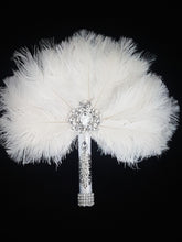 Load image into Gallery viewer, Ostrich Feather Fan. 12&quot; bouquet luxury alternative Bouquet Great Gatsby wedding style -ANY COLOUR by Crystal wedding uk
