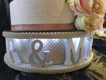 Load image into Gallery viewer, Mr &amp; Mrs cake stand-Pearl and REAL CRYSTAL stones. wedding cake stand + lights + personalised by Crystal wedding uk
