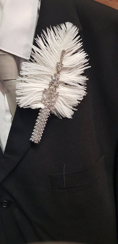 Feather buttonhole Boutonnière , Ostrich Feather and rhinestones by Crystal wedding uk