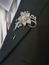 Load image into Gallery viewer, Groom Boutonniere, Crystal flower buttonhole. brooch rhinestone lapel pin, Wedding Buttonhole Pin. by Crystal wedding uk
