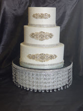 Load image into Gallery viewer, Crystal Effect Wedding Cake Stand: Waterfall Design, Acrylic Mirror Top
