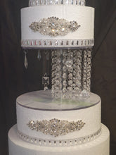 Load image into Gallery viewer, Crystal Chandelier Wedding Cake Stand LED Illuminated Cake Centrepiece Tall Luxury Floating Cake Display Illusion 3 tier set
