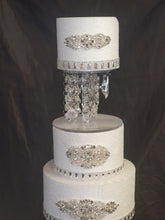 Load image into Gallery viewer, Black Crystal Chandelier Cake Stand Set: Gatsby Wedding Decor with LED Lights
