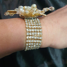 Load image into Gallery viewer, Handmade Crystal Flower Wedding Bracelet, Vintage Bridal Cuff
