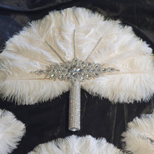 Load image into Gallery viewer, WHITE Wedding feather fan, brides ostrich fan, wedding hand fan- custom made by Crystal wedding uk
