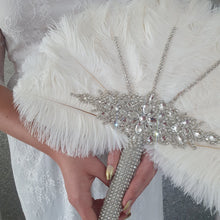 Load image into Gallery viewer, Wedding feather fan &amp; buttonhole set, brides 16" ostrich fan, wedding hand fan any colour as custom made
