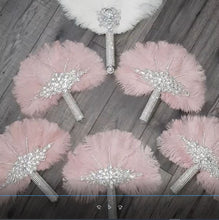 Load image into Gallery viewer, Set of blush pink 6 Feather Fan bouquets, Ostrich feathers, wedding style 1920&#39;s - any colour as custom made by Crystal wedding uk
