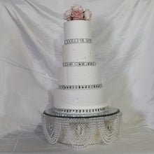Load image into Gallery viewer, Pearl &amp; Crystal Wedding Cake Stand: Rhinestone Drape, Mirror Top
