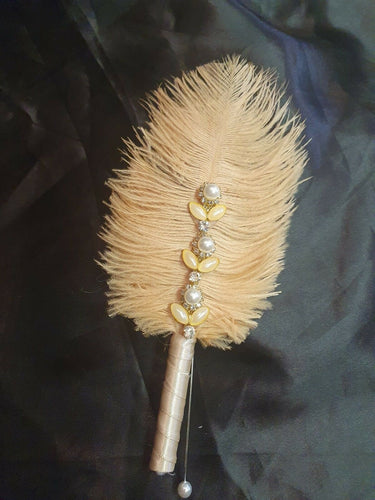 Feather buttonhole Boutonnière, Crystal & pearl for jacket lapel Great Gatsby wedding style -ANY COLOUR by Crystal wedding uk