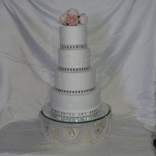 Load image into Gallery viewer, Pearl &amp; Crystal Wedding Cake Stand: Rhinestone Drape, Mirror Top
