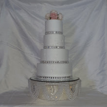 Load image into Gallery viewer, Pearl and crystal droplet cake stand, wedding cake stand, round or square by Crystal wedding uk

