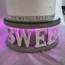 Load image into Gallery viewer, Sweet 16 cake stand date- REAL CRYSTAL stone celebration cake stand + lights
