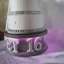 Load image into Gallery viewer, Sweet 16 cake stand date- REAL CRYSTAL stone celebration cake stand + lights
