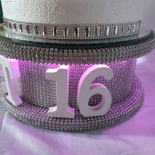 Load image into Gallery viewer, Sweet 16 cake stand date- REAL CRYSTAL stone celebration cake stand + lights
