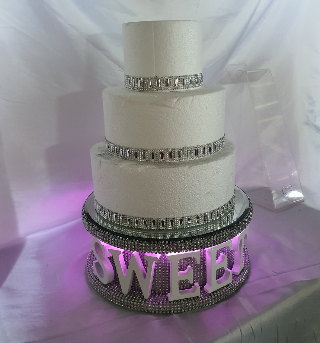 Sweet 16 cake stand date- REAL CRYSTAL stone celebration cake stand + lights