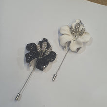 Load image into Gallery viewer, White Flower Boutonniere: Rhinestone Wedding Buttonhole
