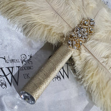 Load image into Gallery viewer, Ivory Feather Bridal Fan: Personalized Rhinestone Brooch Bouquet
