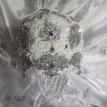 Load image into Gallery viewer, Crystal Brooch and Pearl drape bouquet by Crystal wedding uk
