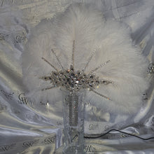 Load image into Gallery viewer, WHITE Wedding feather fan, brides ostrich fan, wedding hand fan- custom made by Crystal wedding uk
