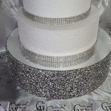Load image into Gallery viewer, Silver Crystal Cake Stand | Rhinestone Wedding Cake Stand | Glam Wedding Decor | Sparkly Cake Display | Luxury Cake Stand
