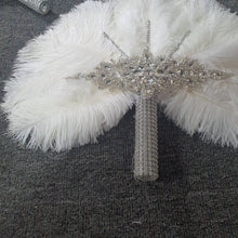 Load image into Gallery viewer, Set of 5 Feather Fan bouquets, Ostrich feathers,Great Gatsby wedding style 1920's - any colour as custom made by Crystal wedding uk
