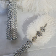 Load image into Gallery viewer, Wedding feather fan &amp; buttonhole set, brides 16" ostrich fan, wedding hand fan any colour as custom made
