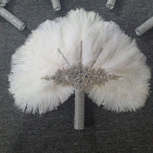 Load image into Gallery viewer, Set of 5 Feather Fan bouquets, Ostrich feathers,Great Gatsby wedding style 1920's - any colour as custom made by Crystal wedding uk
