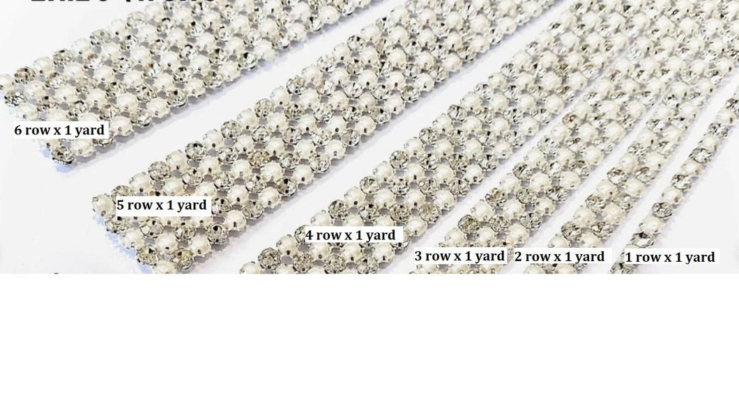 IVORY Pearl & Clear rhinestone Diamante trim ribbon banding for wedding cake decoration 1 yard