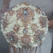 Load image into Gallery viewer, Crystal Brooch and Pearl drape bouquet by Crystal wedding uk
