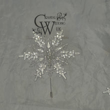 Load image into Gallery viewer, Crystal Snowflake Boutonniere: Winter Wedding Groom Accessory
