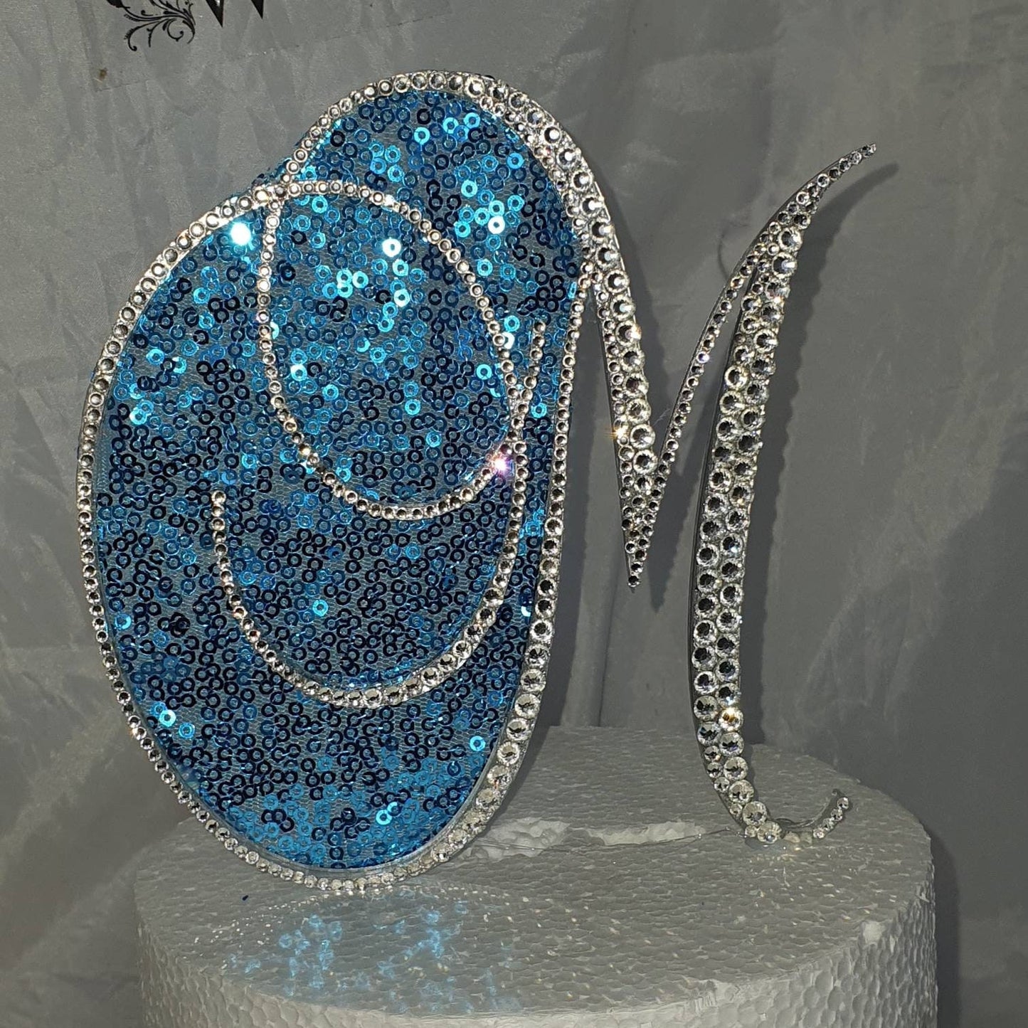 6 Inch Rhinestone Letter Cake Topper | Custom Initial Monogram | Silver Crystal Birthday Wedding Cake Decor