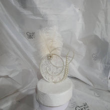 Load image into Gallery viewer, Pearl Monogram Cake Topper: Lace &amp; Feather, Gatsby Style Initial (6")
