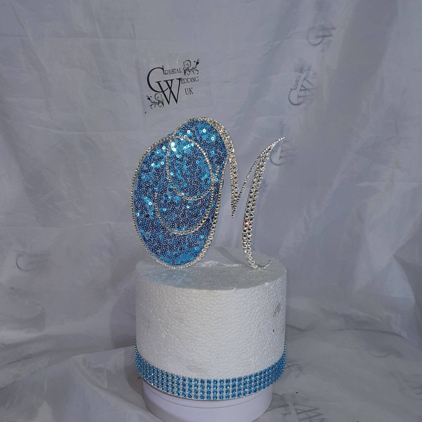 6 Inch Rhinestone Letter Cake Topper | Custom Initial Monogram | Silver Crystal Birthday Wedding Cake Decor