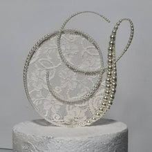 Load image into Gallery viewer, Pearl Lace Initial Cake Topper: 6" Monogram Wedding Decor
