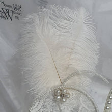 Load image into Gallery viewer, Pearl Monogram Cake Topper: Lace &amp; Feather, Gatsby Style Initial (6")
