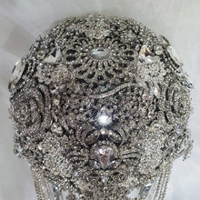 Load image into Gallery viewer, Crystal Brooch Wedding Bouquet: 7" Cascade Jewel Bridal Bouquet
