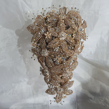Load image into Gallery viewer, Gold Rhinestone Wedding Bouquet: Handmade Crystal Bridal Brooch Bouquet
