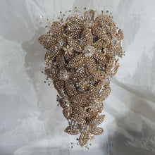 Load image into Gallery viewer, Gold Rhinestone Wedding Bouquet: Handmade Crystal Bridal Brooch Bouquet
