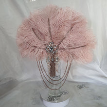 Load image into Gallery viewer, Blush Ostrich Feather Fan Bouquet: Rose Gold Rhinestone, 1920s Wedding
