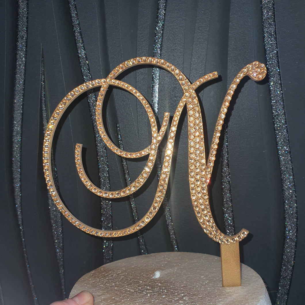 Crystal Letter cake topper monogram lnitials , gold rhinestone Cake Topper decor, Wedding rhinestone cake jewel letters decorations.