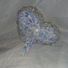 Load image into Gallery viewer, Something blue Brooch bouquet Heart shaped, trailing,cascading, jewel heart wedding bouquet. by Crystal wedding uk
