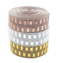 Load image into Gallery viewer, Rhinestone Effect Ribbon Trim, Crystal Look Cake Banding, Diamante Effect Mesh Ribbon, Wedding Cake Decoration, Craft Trim - 1 Yard
