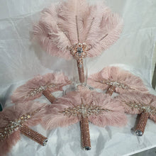 Load image into Gallery viewer, Set of blush pink 6 Feather Fan bouquets, Ostrich feathers, wedding style 1920&#39;s - any colour as custom made by Crystal wedding uk
