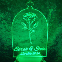 Load image into Gallery viewer, LED Wedding Cake topper - rose design, Engraved Acrylic light-up by Crystal wedding uk
